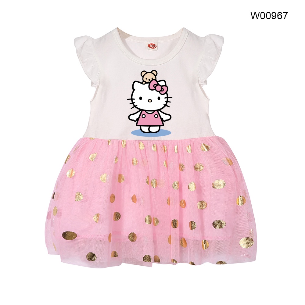 Hello kitty Đầm Công Chúa Màu Hồng Cho Bé Gái Từ 1-6 Tuổi