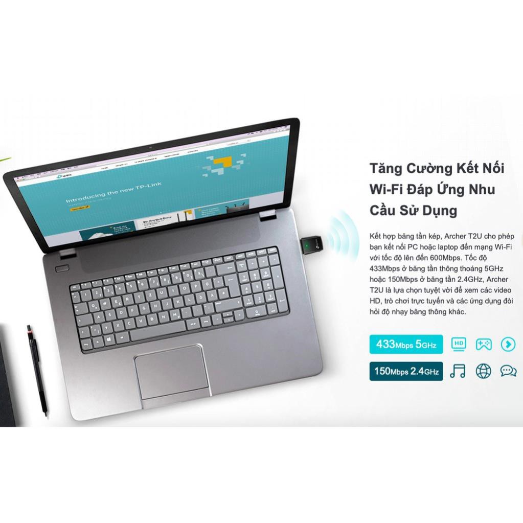 TP-Link AC 600Mbps USB wifi (USB thu wifi) -Archer T2U- Hàng Chính Hãng | BigBuy360 - bigbuy360.vn