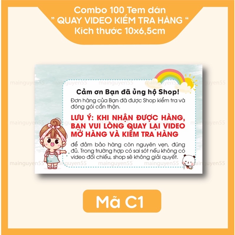 Combo 100 tem dán “ QUAY VIDEO KIỂM TRA HÀNG “