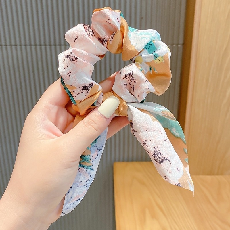 Dây buộc tóc cao su bọc vải lụa co giãn thắt nơ nhiều màu lựa chọn