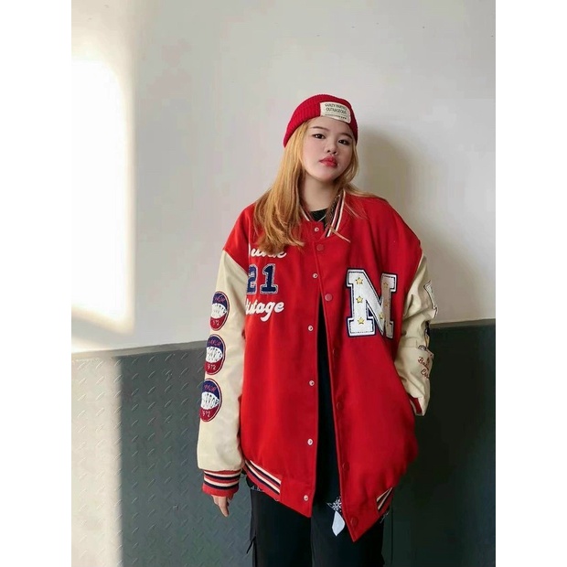 Áo Khoác Bomber Nữ Chất Nỉ Pe Loại 1 Nút Bấm Phối Tay Có Chữ, Logo Chữ M Nét Kiểu Dáng Năng Động Form Rộng Mặc Che Nắng