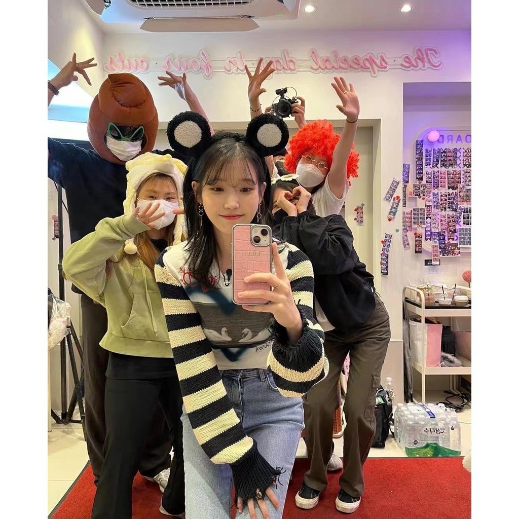 IU Áo Thun Tay Ngắn Dáng Ôm In Họa Tiết Trái Tim Thời Trang Mùa Hè Xinh Xắn Cho Nữ