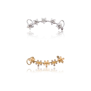 Khuyên kẹp vành tai trang trí hoa/ ngôi sao đính đá nhân tạo phong cách cổ điển thời trang dành cho nữ