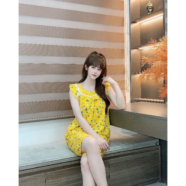 [3 size 46-70kg] Đồ bộ LỤA BÔNG PHỐI REN VUÔNG CỔ MỀM MÁT DỄ THƯƠNG thời trang