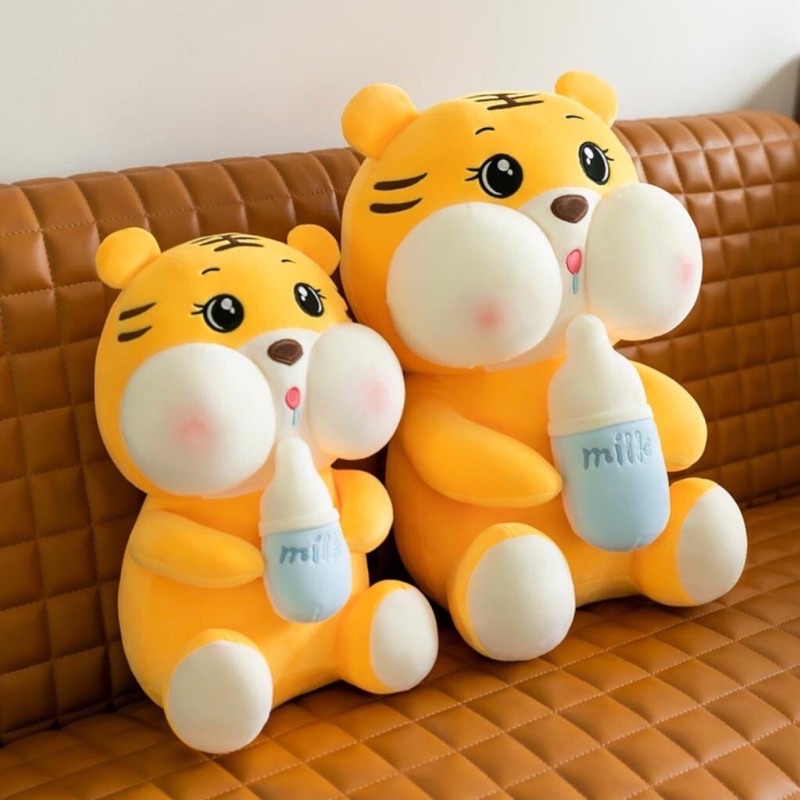 Gấu Bông Hổ Ôm Bình Sữa Cao Cấp, Thú Bông Hổ Dễ Thương Ôm Ngủ Mềm Mại
