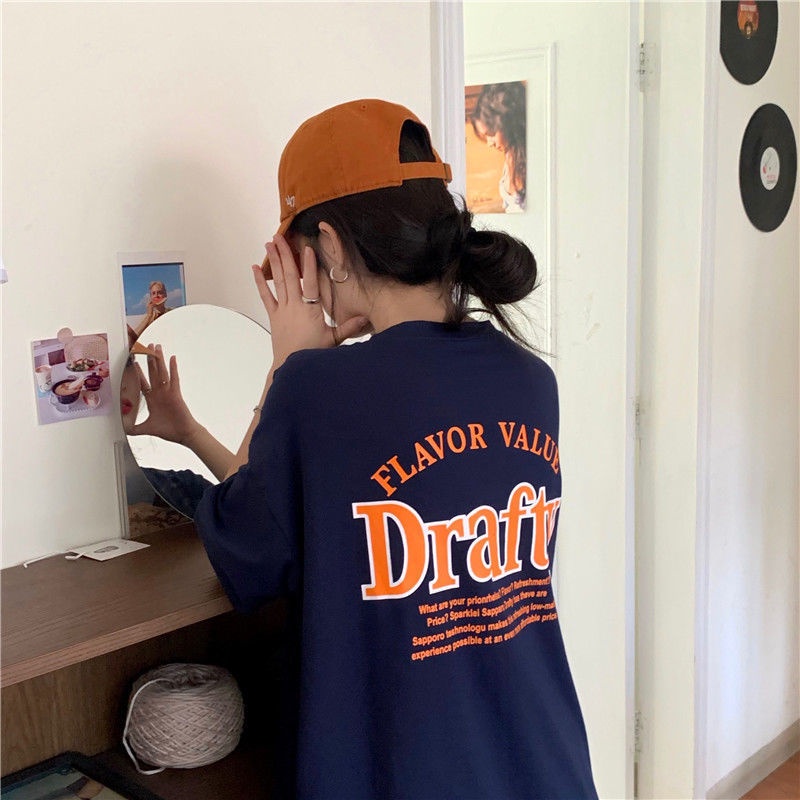 Jiashucheng Áo Thun Tay Ngắn Dáng Dài Qua Gối Phong Cách Hong Kong Thời Trang Mùa Hè