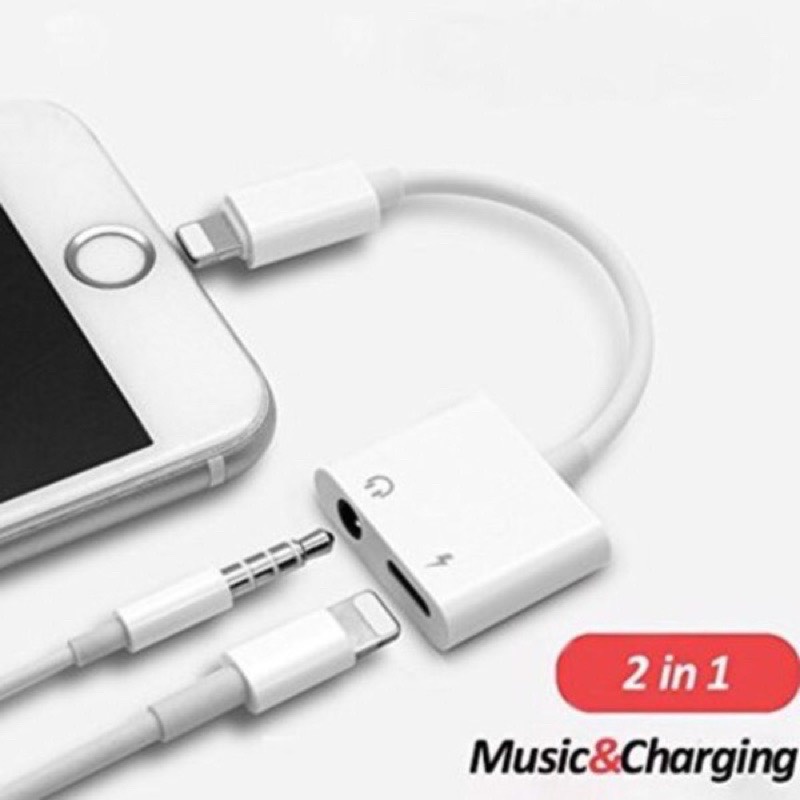 Bộ Chuyển Tai Nghe 2in1 Chia Cổng lP 7/ 8/ X/ 11/ 12/ 13 Hỗ Trợ Kèm Mic 3.5Mm