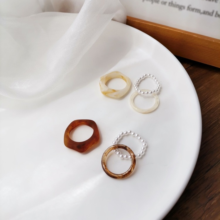 Set 3 nhẫn xỏ ngọc trai nhân tạo phong cách cổ điển cho nữ