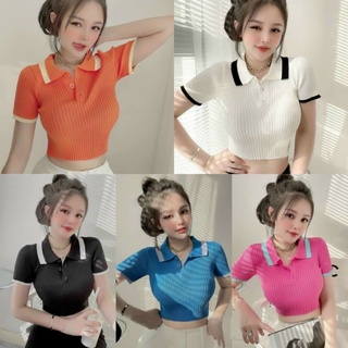Áo len montoghi mỏng dáng croptop cổ bẻ