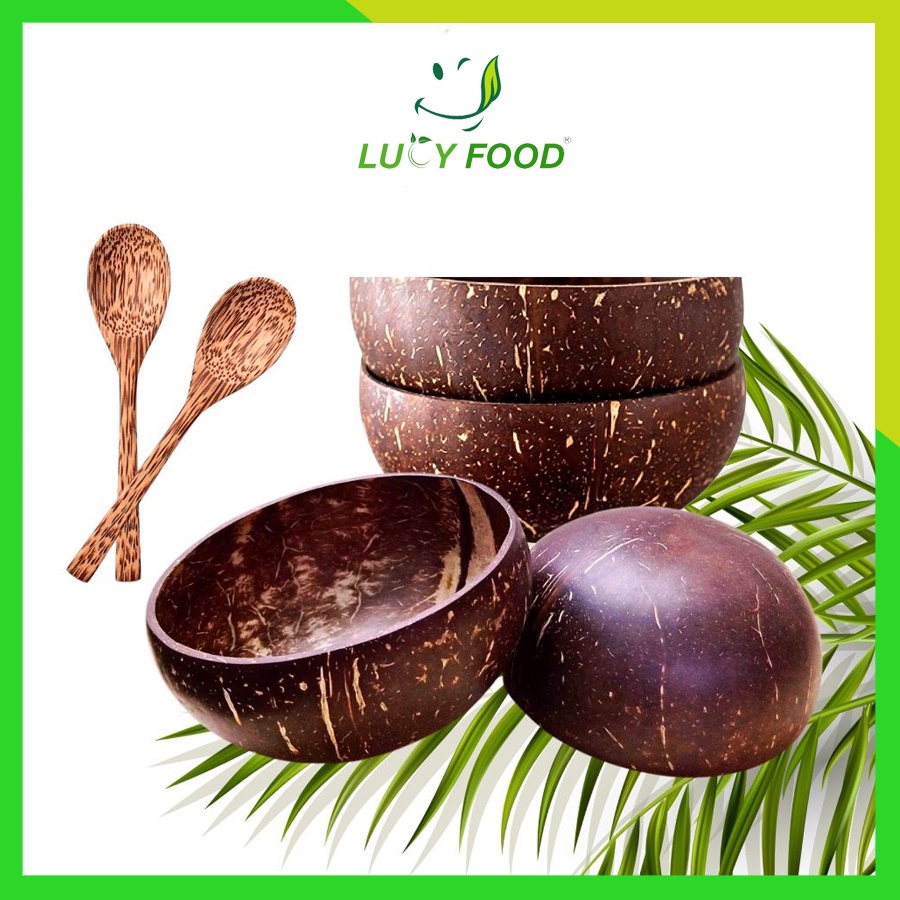 Bát chén gáo dừa và muỗng size lớn dùng để ăn ngũ cốc granola salad sữa chua hoa quả từ lucy food