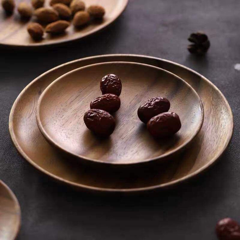Khay gỗ decor tự nhiên, lót ly hình tròn, nhiều kích thước, đĩa gỗ tiện nguyên khối, hàng Việt Nam