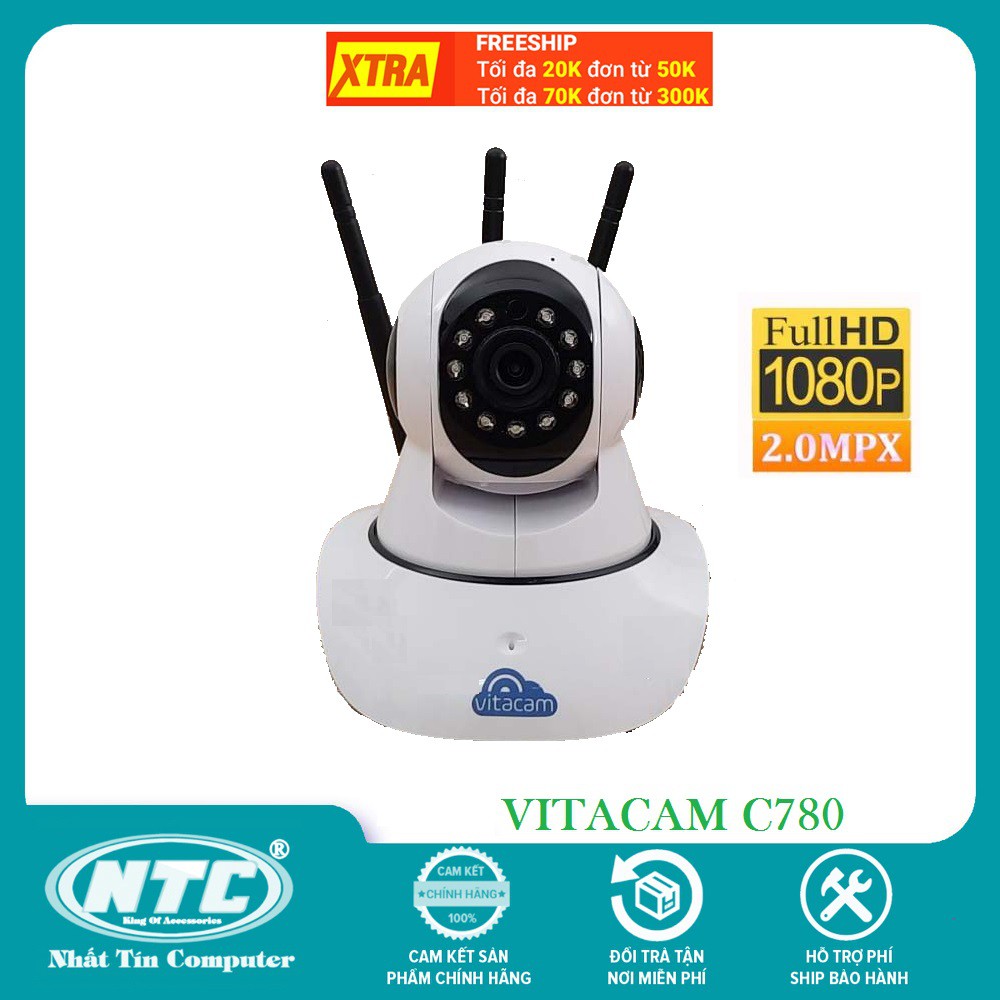 Camera IP Wifi Vitacam C780 3 Râu 2.0M HD 1080P 11 đèn hồng ngoại đàm thoại 2 chiều (Trắng)