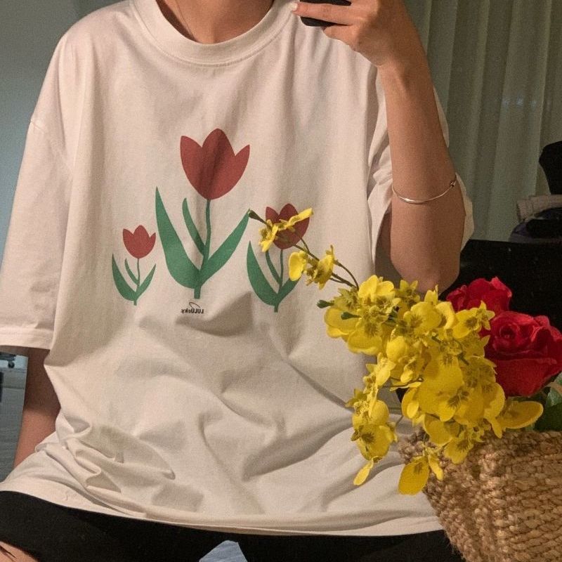 Áo thun nữ tay ngắn cổ tròn 100% cotton phong cách Hàn Quốc