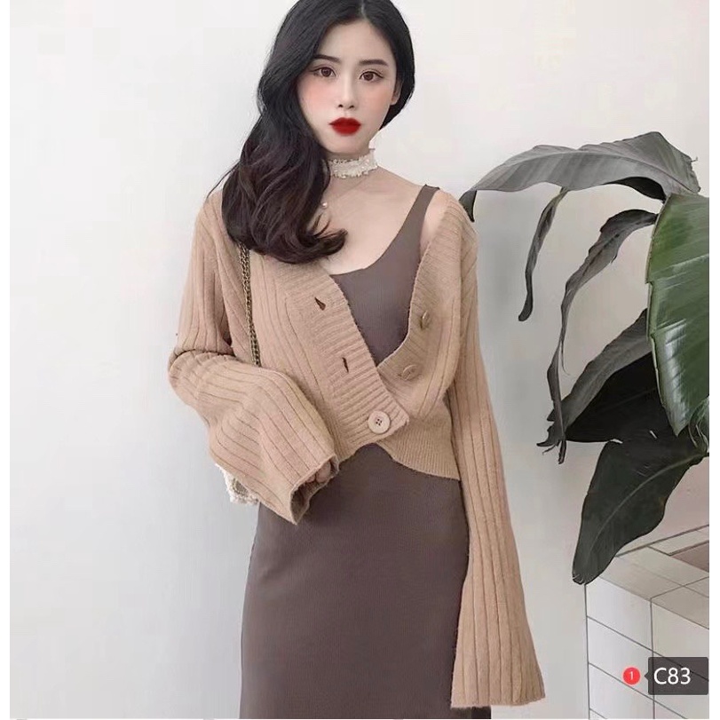 Áo Cardigan Nữ Sợi Dệt, Áo Len Basic Mỏng Bo ống tay cổ V style Hàn Quốc | WebRaoVat - webraovat.net.vn
