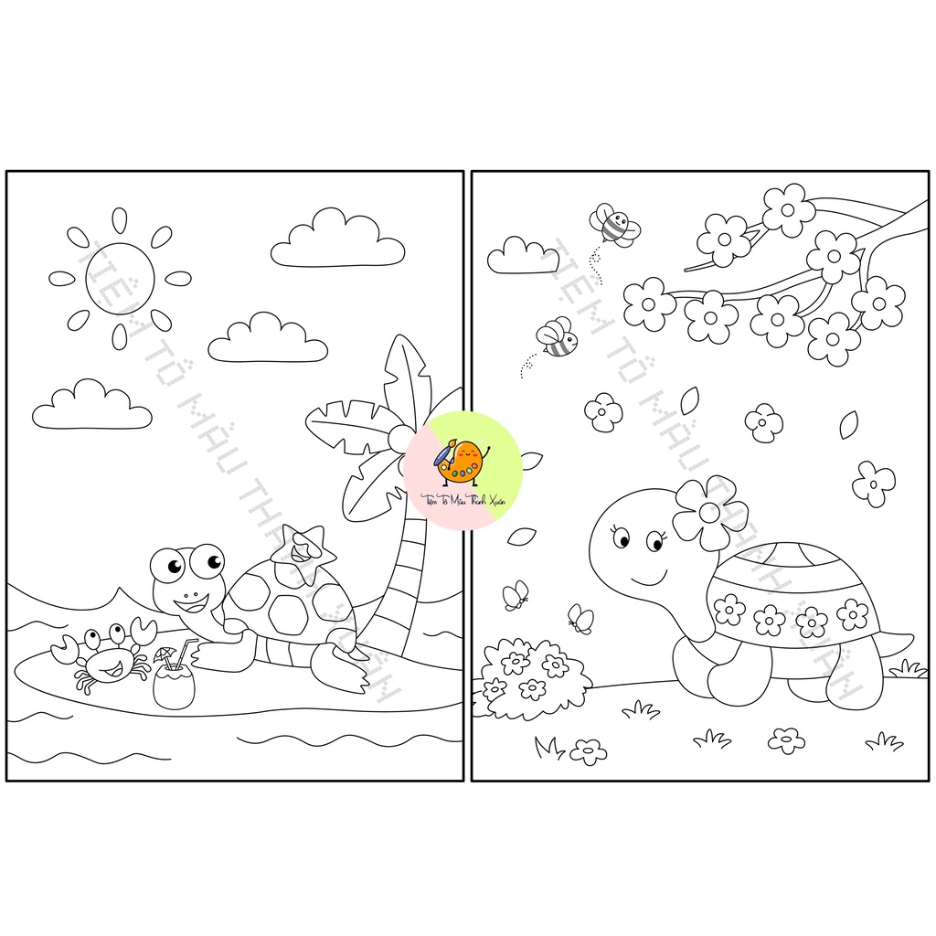Set 10 Tờ Tranh Tô Màu Hình Rùa Con Cho Bé Tô Màu Sáp, Màu Chì - Tiệm Tô Màu Thanh Xuân