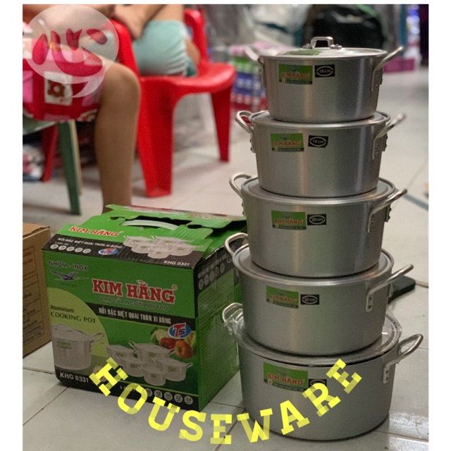 BỘ T5 NỒI NHÔM KIM HẰNG ĐẶC BIỆT QUAI TRÒN XI BÓNG SIZE 16,18,20,22,24cm