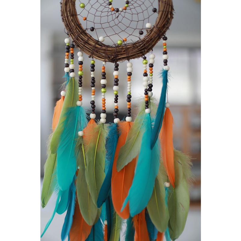DREAMCATCHER Vòng Tổ Chim Đính Lông Vũ Hạt Gỗ Handmade Cao Cấp, Vòng Cây Khô