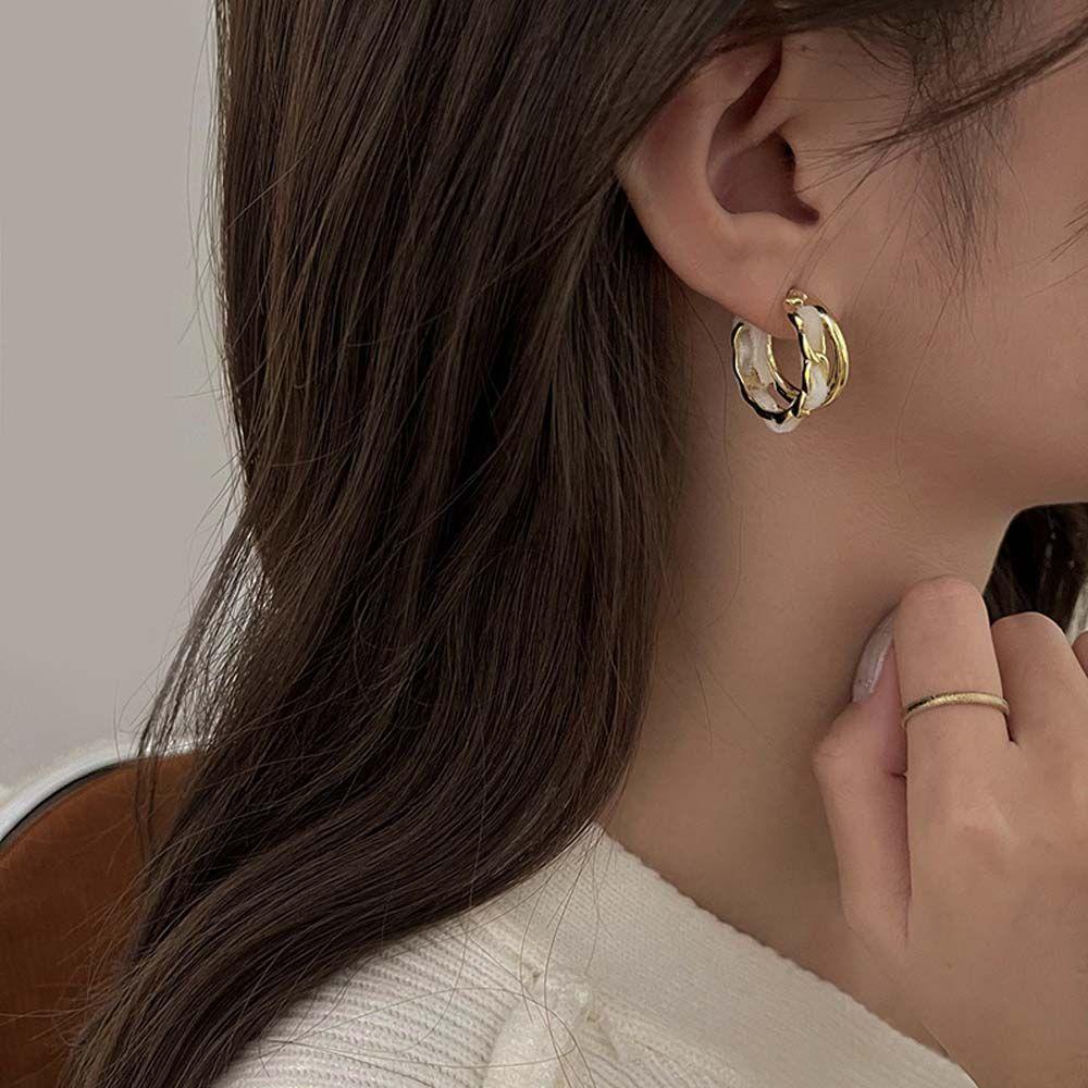MOCHO Khuyên Tai Hình Chữ C Hai Lớp Bằng Vải Nhung Thời Trang