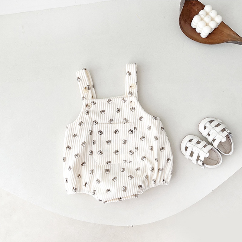 Bộ Áo Liền Quần Sát Nách Vải Cotton Mềm In Hoạt Hình Gấu Dễ Thương Thời Trang Mùa
