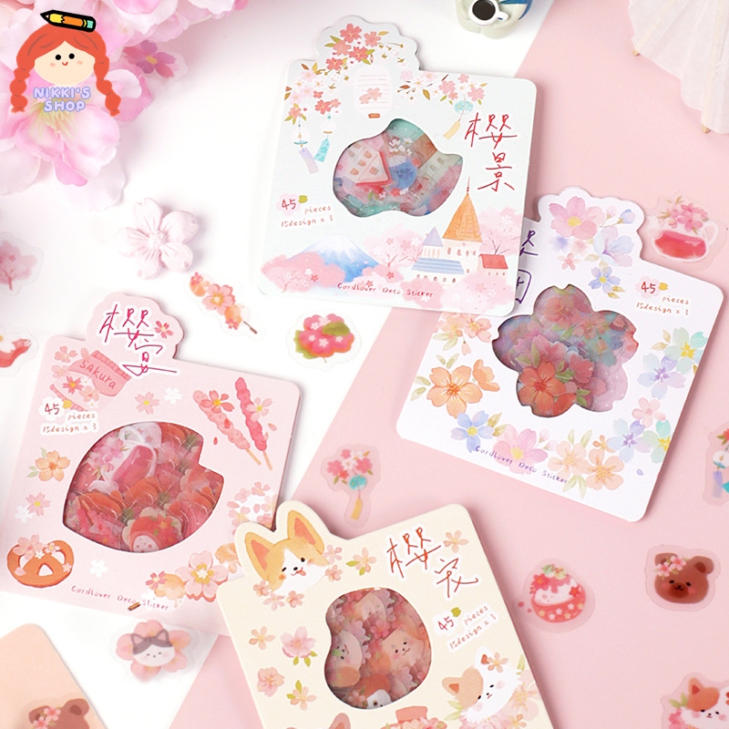 NIKKI Set 45 Miếng Dán Trang Trí Hình Hoa Anh Đào Dễ Thương