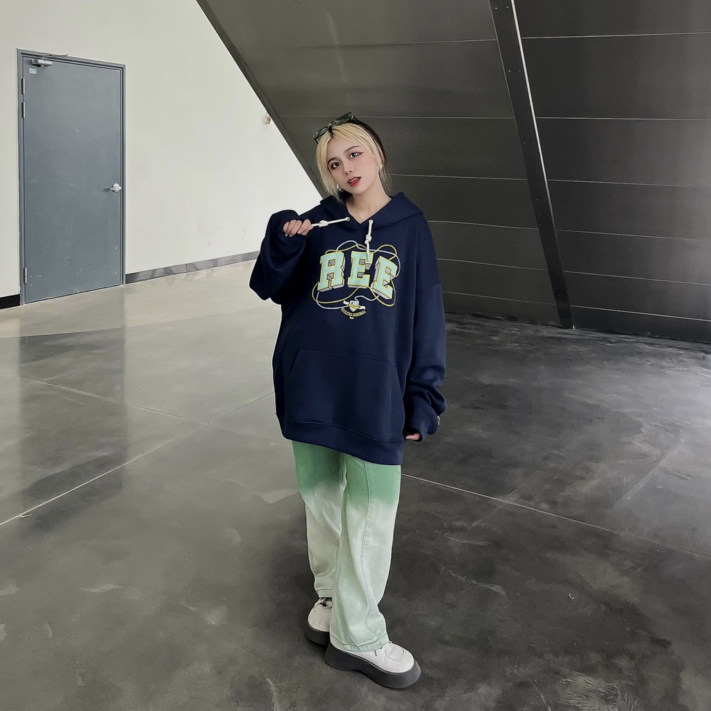 LOCAL BRAND REE - ÁO HOODIE BASIC THÊU DA MÀU NAVY