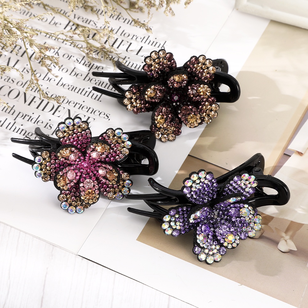 Kẹp tóc lớn Haimeikang hình hoa ba răng đính đá thanh lịch kiểu Hàn Quốc