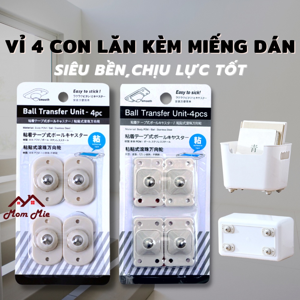 [MỚI] Vỉ 4 con lăn kèm miếng dán 2 mặt, dán thùng rác và các vật dụng, siêu bền, chịu lực tốt - J242