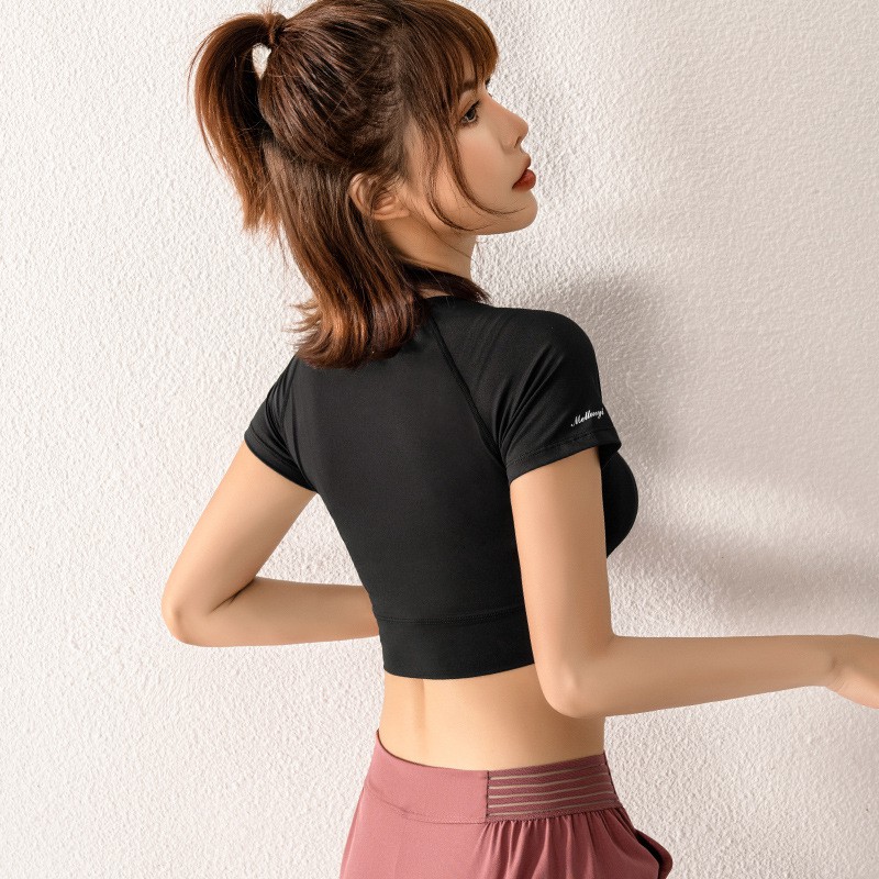 Áo Croptop Tập Gym Nữ Tay Ngắn Bo Eo Ôm Body KENZI-55