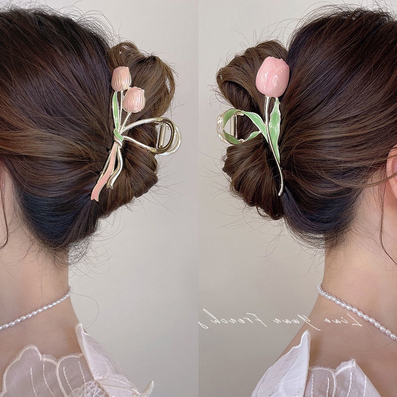Kẹp tóc nữ AY bằng kim loại hình hoa tylip/ bươm bướm/ hoa chuông thời trang
