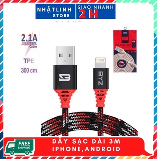 Dây sạc iphone dài 3m sạc nhanh truyền dữ liệu thương thích iphone, micro, Type-C Chuẩn 2.1A Sạc Nhanh