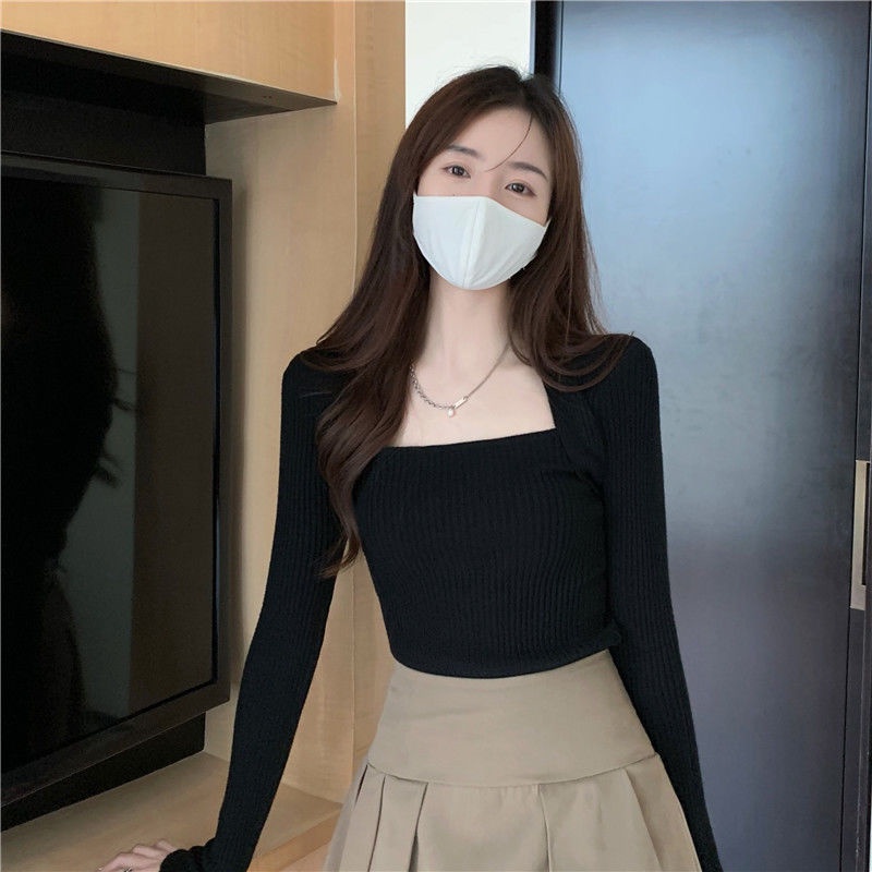 Áo len COZOKC dài tay cổ vuông màu trơn thời trang