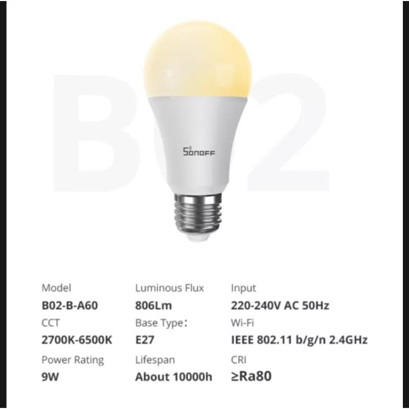 Bóng đèn Wifi thông minh Sonoff 9W 806Lm