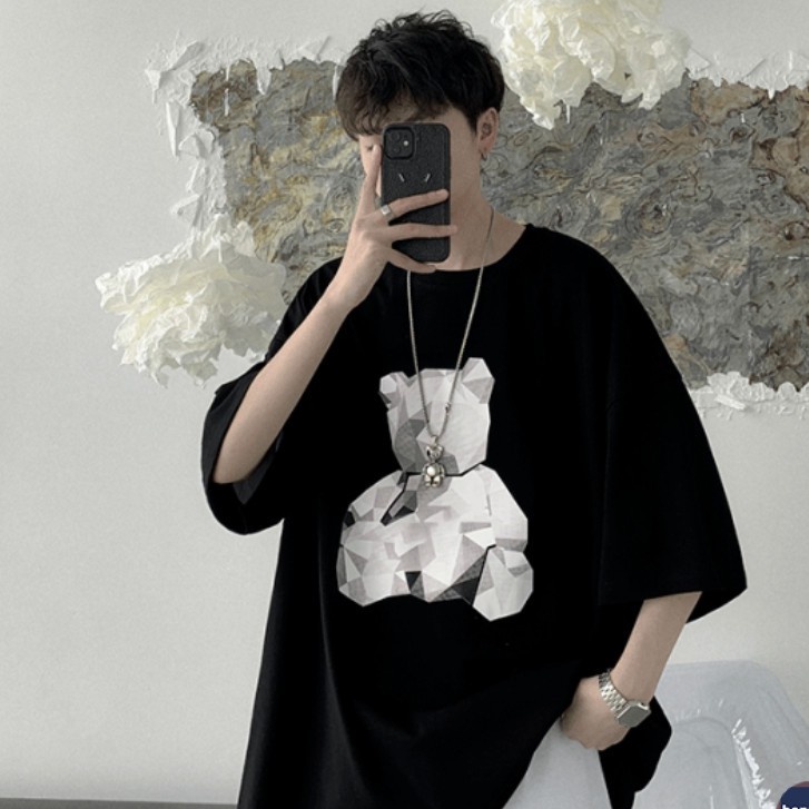 Áo thun tay ngắn in hình gấu thời trang phong cách Hàn Quốc Áo thun unisex xu hướng cổ tròn áo phông siêu đẹp áo thể thao nam from rộng áo thun mỹ