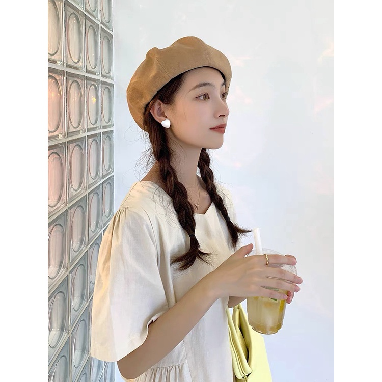 [Mã FAMARAL2 giảm 10K đơn 50K]Mũ baret thêu kí tự phong cách vintage Hàn Quốc