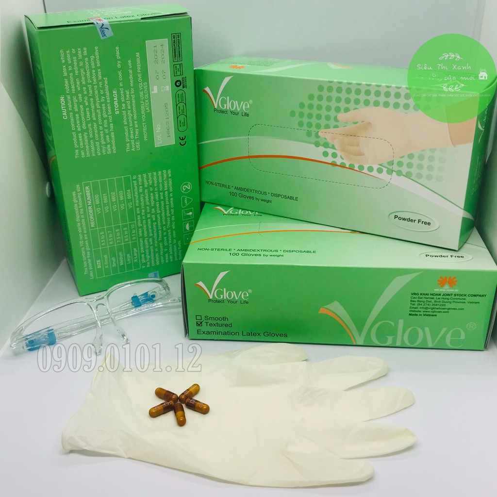 Bao tay y tế không bột Vglove chính hãng, găng tay cao su hộp 100 Cái