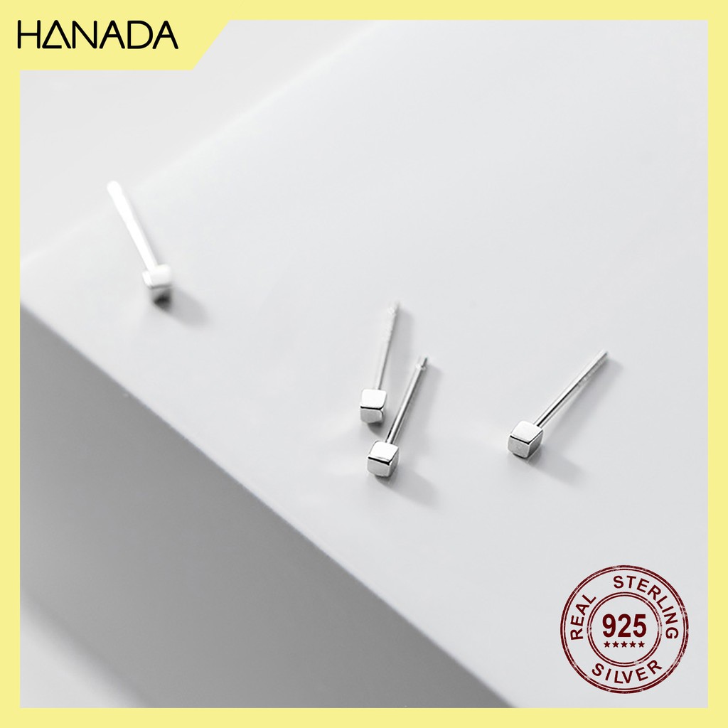 Bông Tai Bạc 925 Hanada Bông Tai Vuông Nhỏ 0711 C7