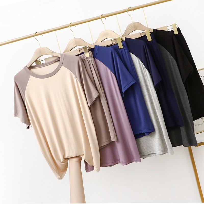 Bộ Đồ Ngủ Áo Thun Tay Ngắn Cổ Tròn Và Quần Short Bằng Cotton Màu Trơn Dành Cho Nam