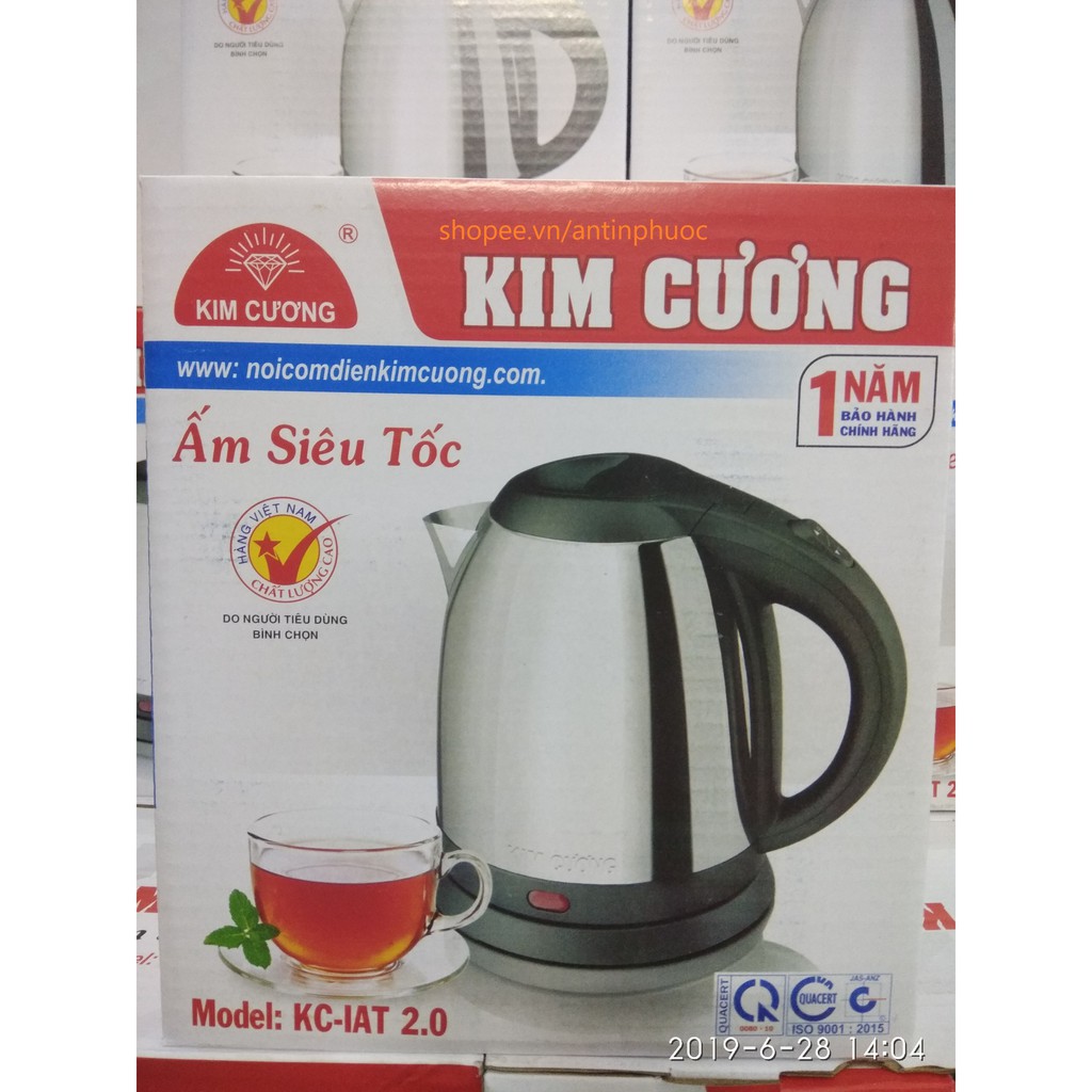 Ấm siêu tốc inox Bình đun nước 2 lít-1500w KIM CƯƠNG