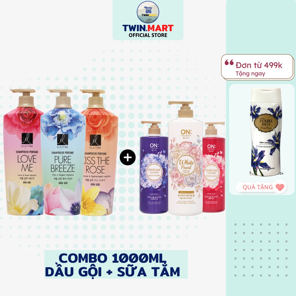 COMBO Dầu gội Elastine hương nước hoa và Sữa tắm hương nước hoa On: The Body Perfume 1000ml