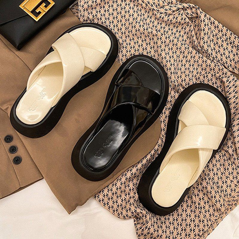 Dép Quai Ngang Đế Dày Bằng Da Mềm Thời Trang Mùa Hè Cho Nữ TTH235