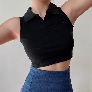 Áo croptop cổ bẻ sát nách - ACCB