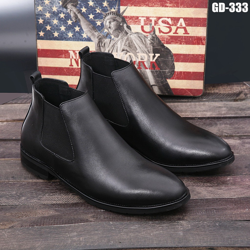 [Da Thật 100%] Giày Chelsea Boot Đen nam Tăng chiều cao 5cm