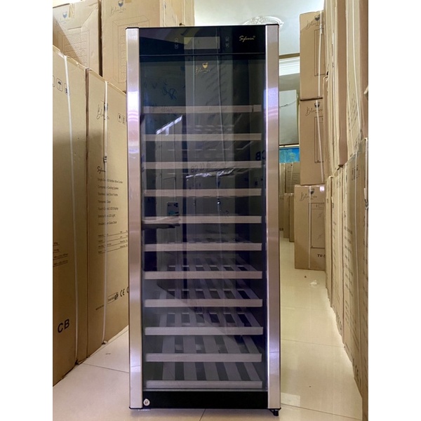 Tủ bảo quản rượu vang Blue Ice 85 chai có giá treo ly