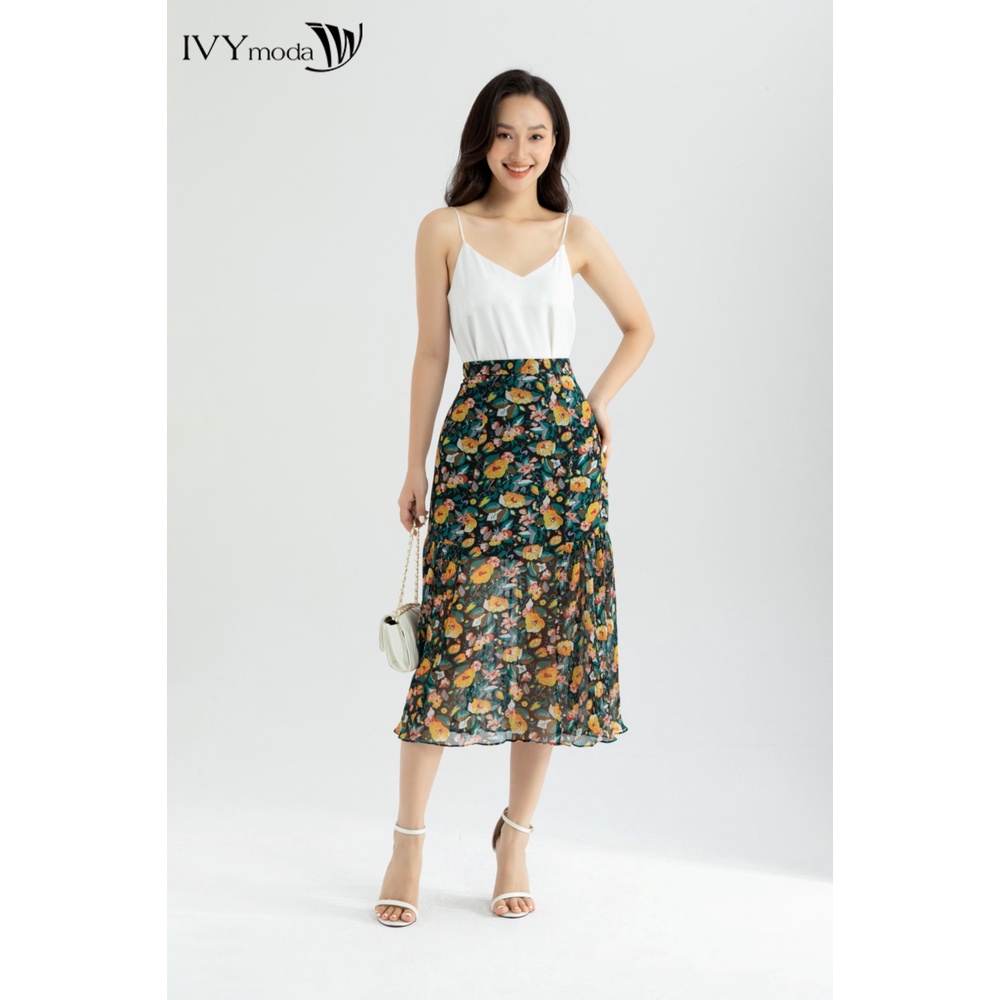 Chân váy chiffon midi họa tiết IVY moda MS 31M6386