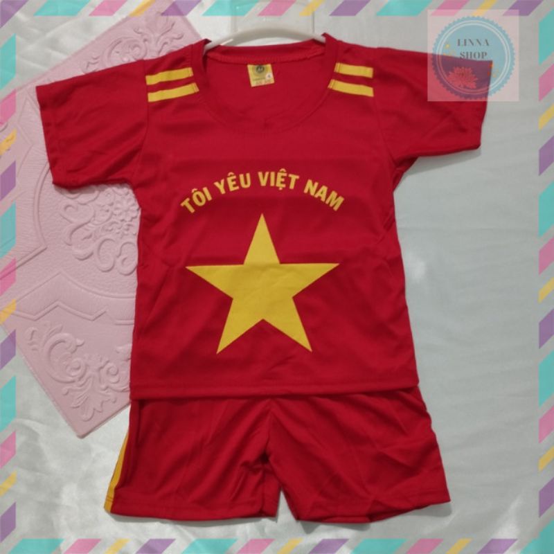 Đồ Thể Thao Trẻ Em _ Bộ Quần Áo Tôi Yêu Việt Nam Cho Bé Chất Vải Mềm Mịn Mát Sai 6 -25kg