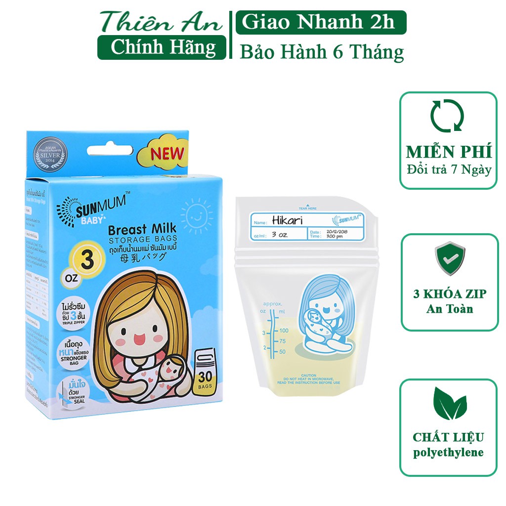 Túi trữ sữa Sunmum chính hãng, túi đựng sữa an toàn, tiện lợi. túi trữ sữa mẹ 100ml, 250ml