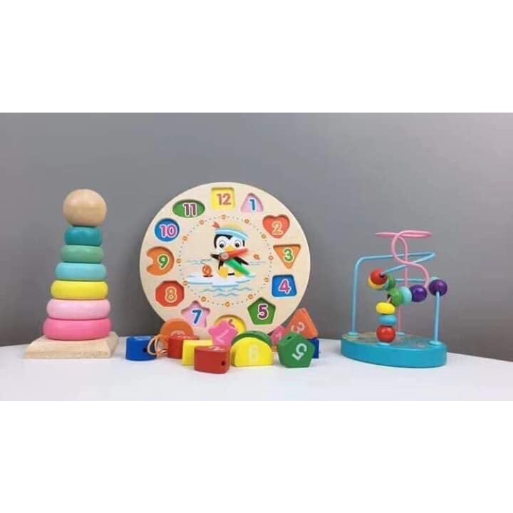 Đồ chơi gỗ Montessori Combo 6 món cho bé tư duy, phát triển trí tuệ
