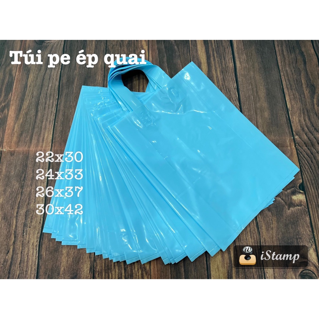 1Kg Túi nilong PE ép quai xanh dương, bao xanh pastel quai ép bóng dẻo, túi xách có quai tiện lợi đựng mỹ phẩm, quần áo