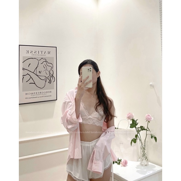 MIA | haruharu.label | Áo bralette ren hồng phối xanh, áo lót, lingerie, áo không gọng