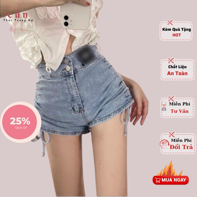Quần short Jean nữ rút dây 2 hông cạp cao tôn dáng C475 Hàng đẹp,Thiết kế hiện đại, trẻ trung, năng động
